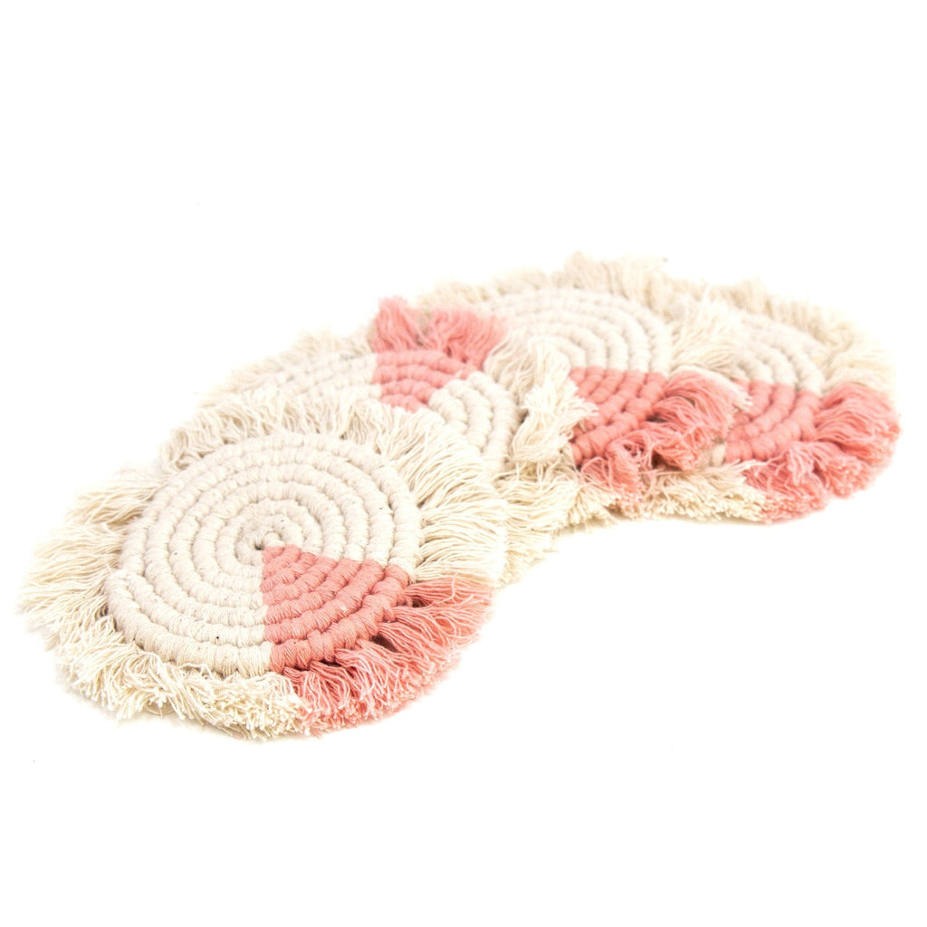 Macrame Coasters in Blush with fringe, Set of 4 - The Village Country Store