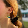 Calypso Glass Jewelry Square Glass Dangle Earrings, Blue Green Waves - Tili Glass