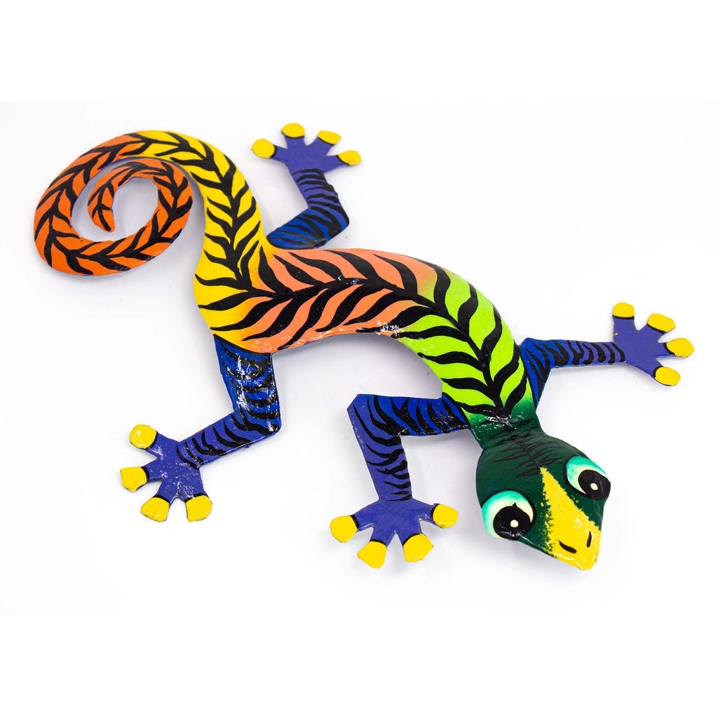 Colorful Gecko Haitian Steel Drum Wall Art, 13 inch Black Stipes - The Village Country Store