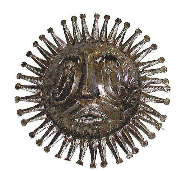 The Village Country Store 10" Haitian Metal Steel Drum Sun Face in Natural - Caribbean Craft product_description Metal Wall Art.