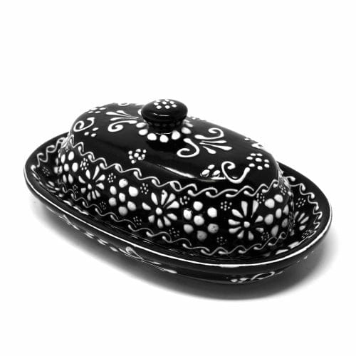 Ceramica Quevedo Misc Encantada Handmade Pottery Butter Dish, Black & White