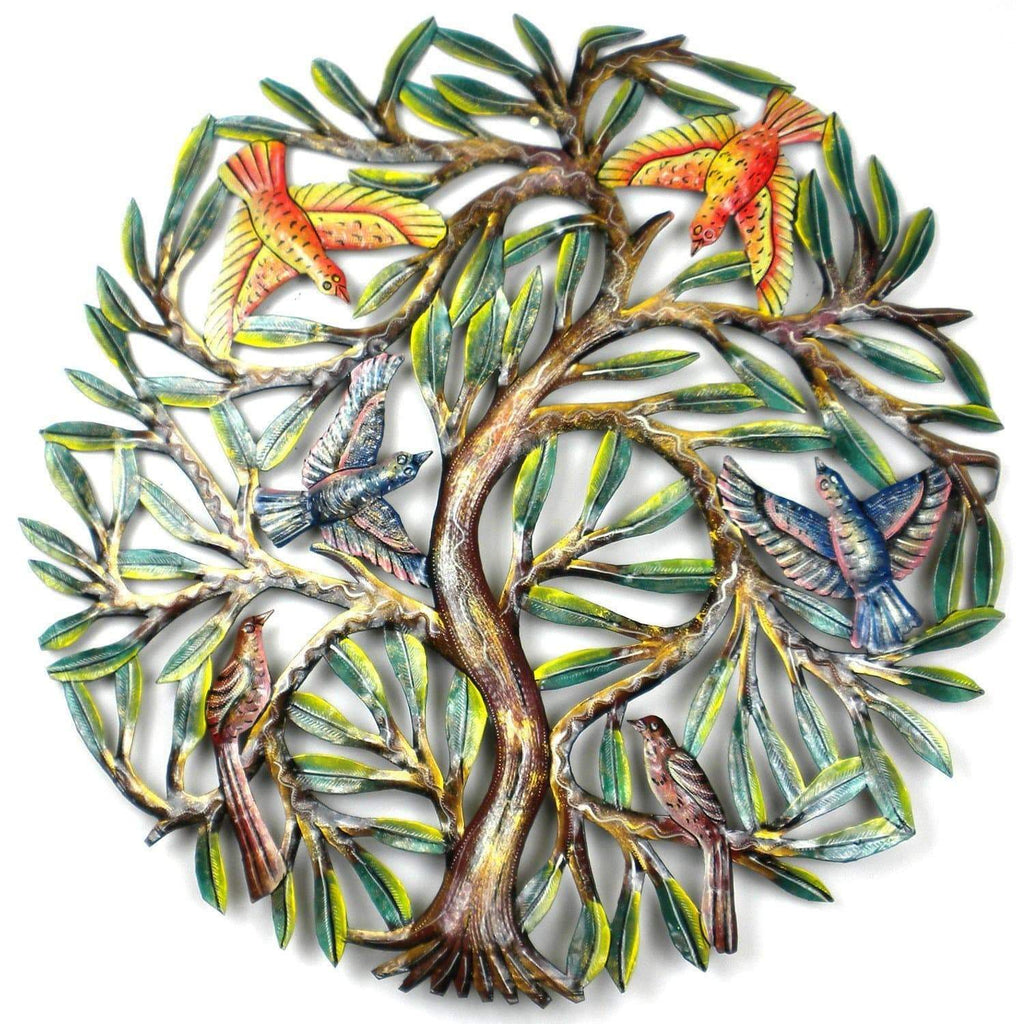 24 inch Painted Tree with Birds - Croix des Bouquets - The Village Country Store