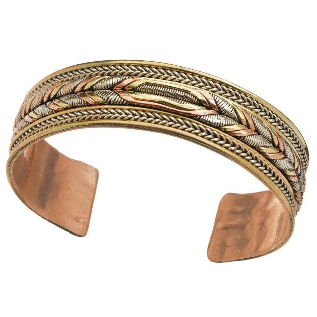 Copper and Brass Cuff Bracelet: Healing Braid - DZI (J) - The Village Country Store