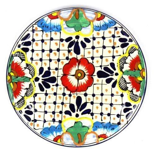 Handmade Pottery 8" Trivet or Wall Hanging, Dots & Flowers - Encantada - The Village Country Store