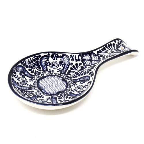 Encantada Pottery Handmade Pottery Spoon Rest, Blue Flower - Encantada