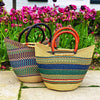 Bolga Tote, Mixed Colors with Leather Handle - 18-inch - The Village Country Store 