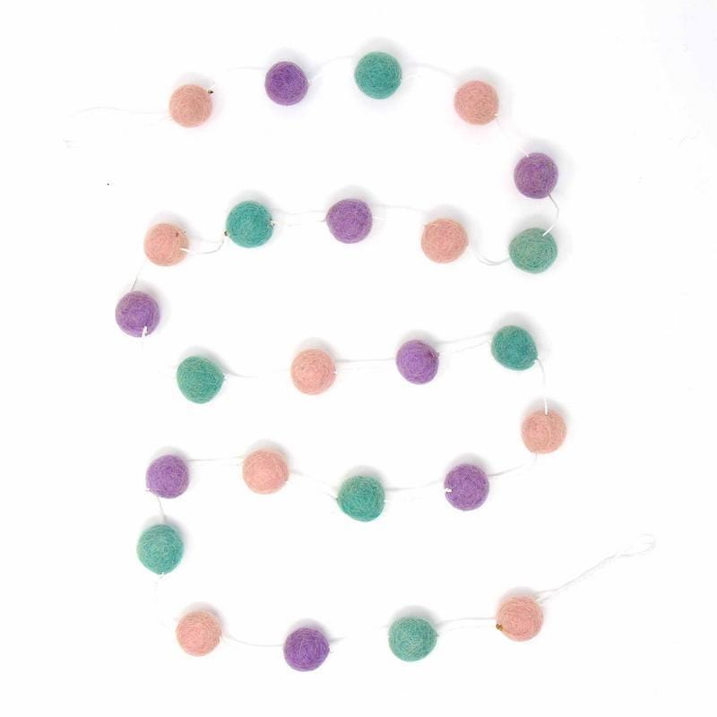 Global Groove Direct Kids Hand Crafted Felt from Nepal: Pom Pom Garlands, Light Grey/Pink