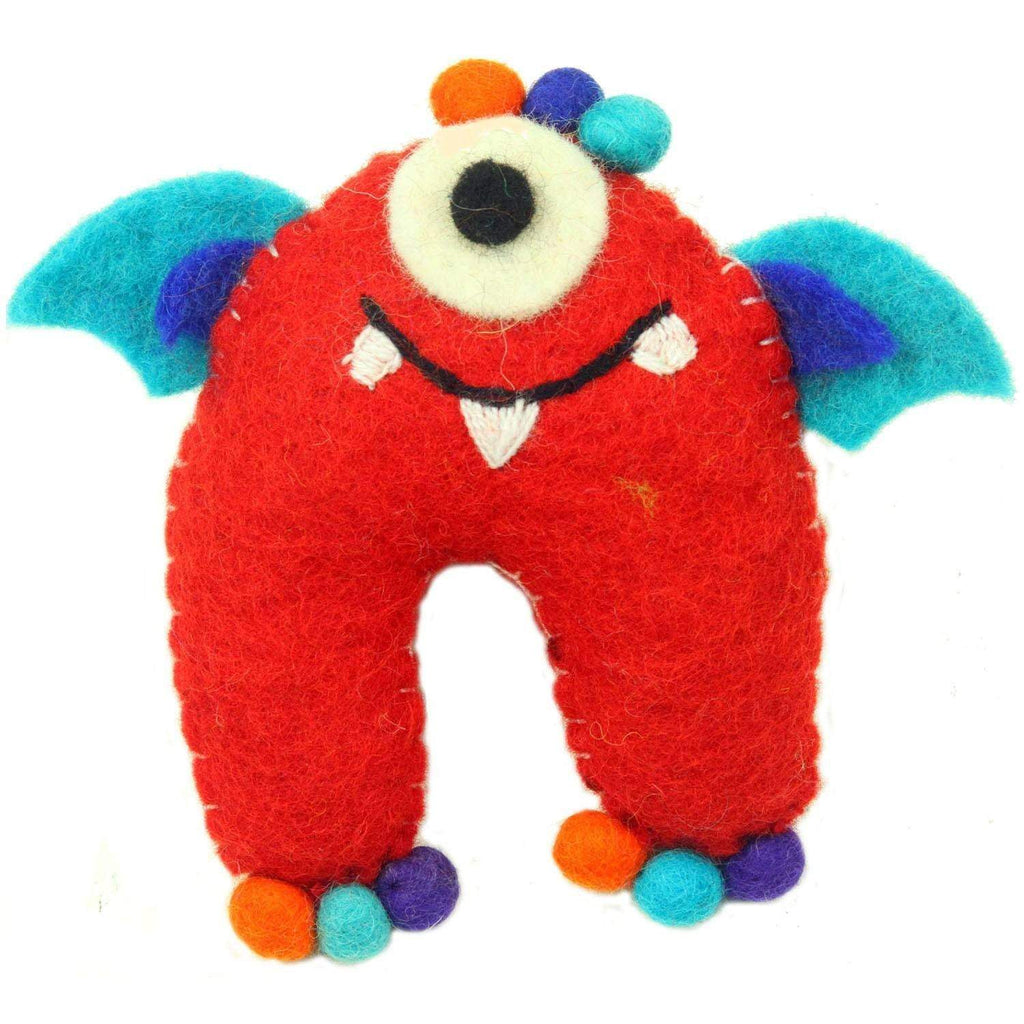 Hand Felted One-Eyed Red Tooth Monster with Wings - Global Groove - The Village Country Store