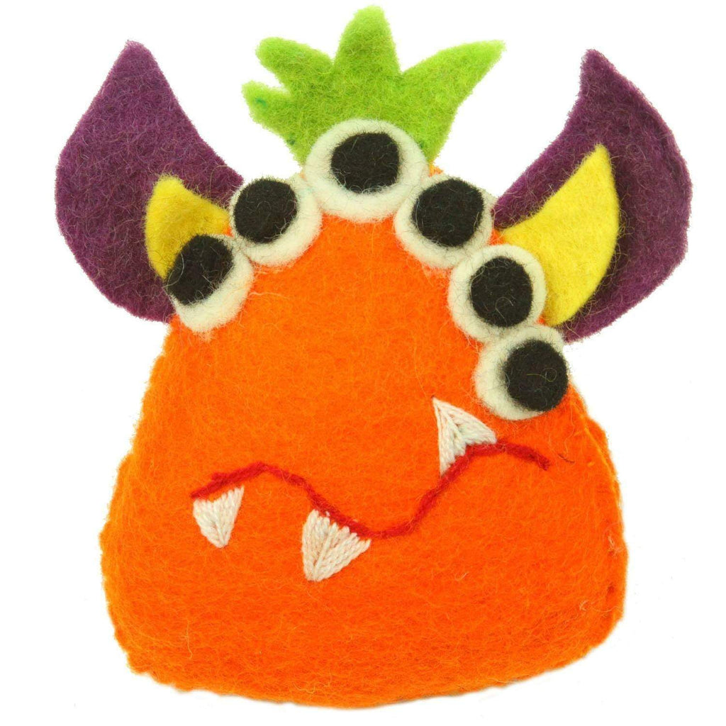 Global Groove Games Hand Felted Orange Tooth Monster with Many Eyes - Global Groove