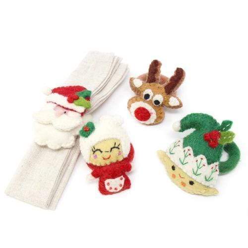 Global Groove Kitchen Hand Felted Christmas Napkin Rings, Set of Four - Global Groove (T)