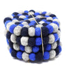 Hand Crafted Felt Ball Coasters from Nepal: 4-pack, Chakra Dark Blues - Global Groove (T) - The Village Country Store