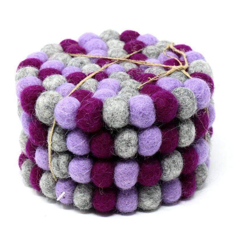 Hand Crafted Felt Ball Coasters from Nepal: 4-pack, Chakra Purples - Global Groove (T) - The Village Country Store