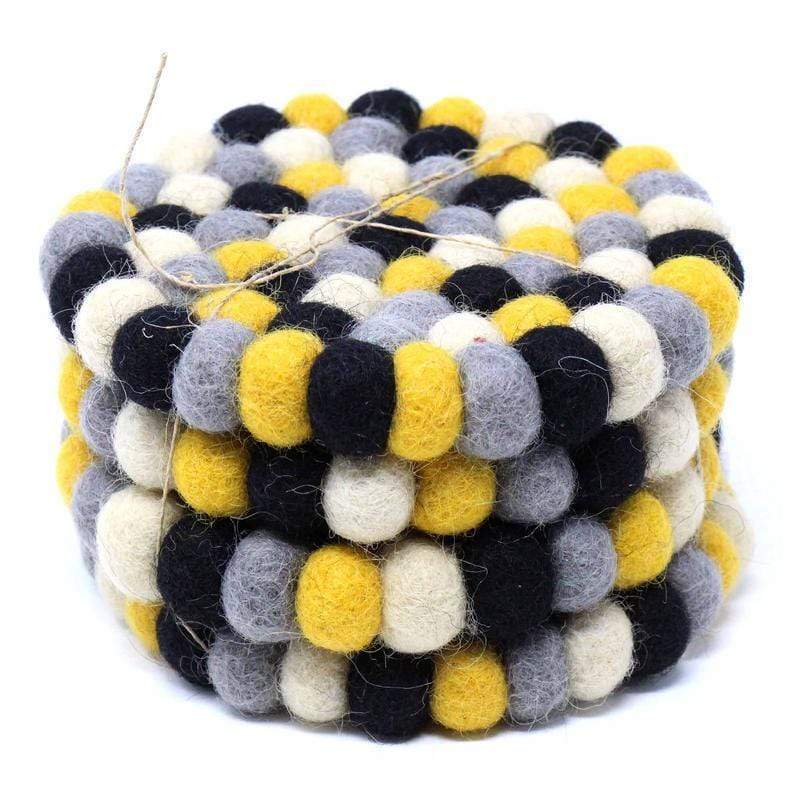 Global Groove (T) Tableware Hand Crafted Felt Ball Coasters from Nepal: 4-pack, Mustard - Global Groove (T)