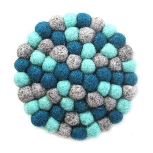 Global Groove (T) Tableware Hand Crafted Felt Ball Trivets from Nepal: Round Chakra, Light Blues - Global Groove (T)