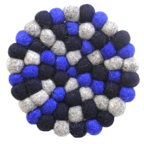Global Groove (T) Tableware Hand Crafted Felt Ball Trivets from Nepal: Round, Dark Blues - Global Groove (T)