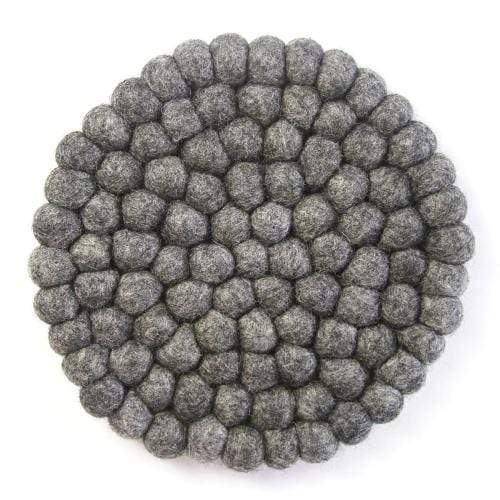 Global Groove (T) Tableware Hand Crafted Felt Ball Trivets from Nepal: Round, Dark Grey - Global Groove (T)