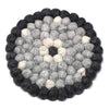 Hand Crafted Felt Ball Trivets from Nepal: Round Flower Design, Black/Grey - Global Groove (T) - The Village Country Store