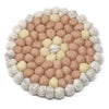 Global Groove (T) Tableware Hand Crafted Felt Ball Trivets from Nepal: Round Flower Design, Pink - Global Groove (T)