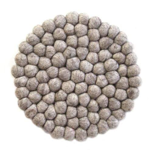 Global Groove (T) Tableware Hand Crafted Felt Ball Trivets from Nepal: Round, Light Grey - Global Groove (T)