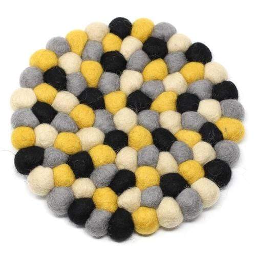 Global Groove (T) Tableware Hand Crafted Felt Ball Trivets from Nepal: Round, Mustard - Global Groove (T)