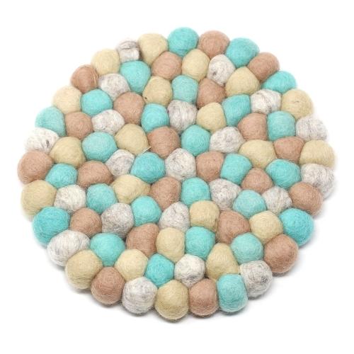 Global Groove (T) Tableware Hand Crafted Felt Ball Trivets from Nepal: Round, Sky - Global Groove (T)