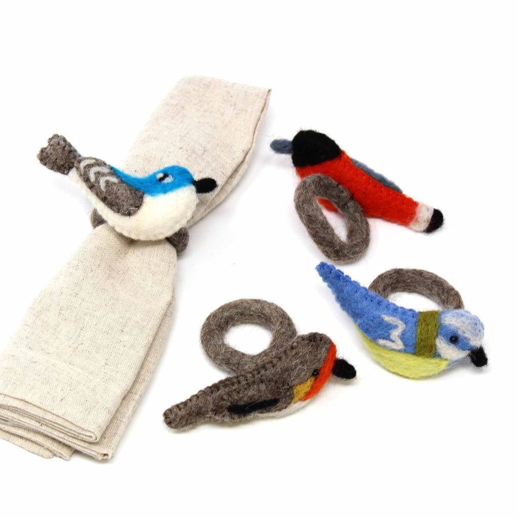 Global Groove (T) Tableware Hand-felted Bird Napkin Rings, Set of Four Colors - Global Groove (T)