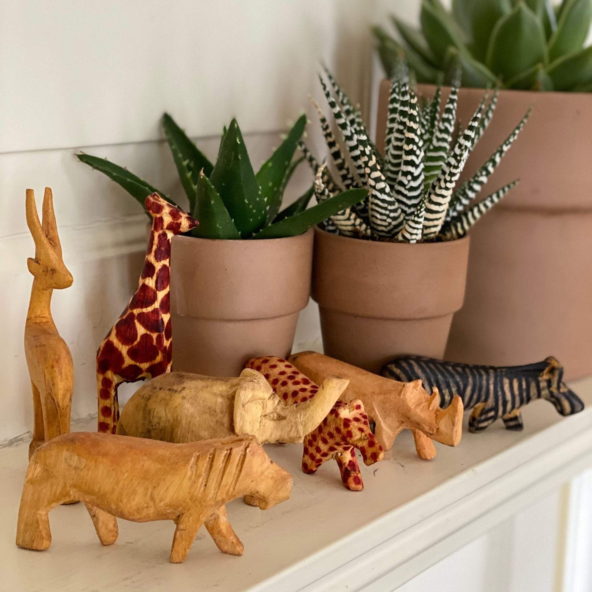 Handcarved Miniature Wood Safari Animals, Set of