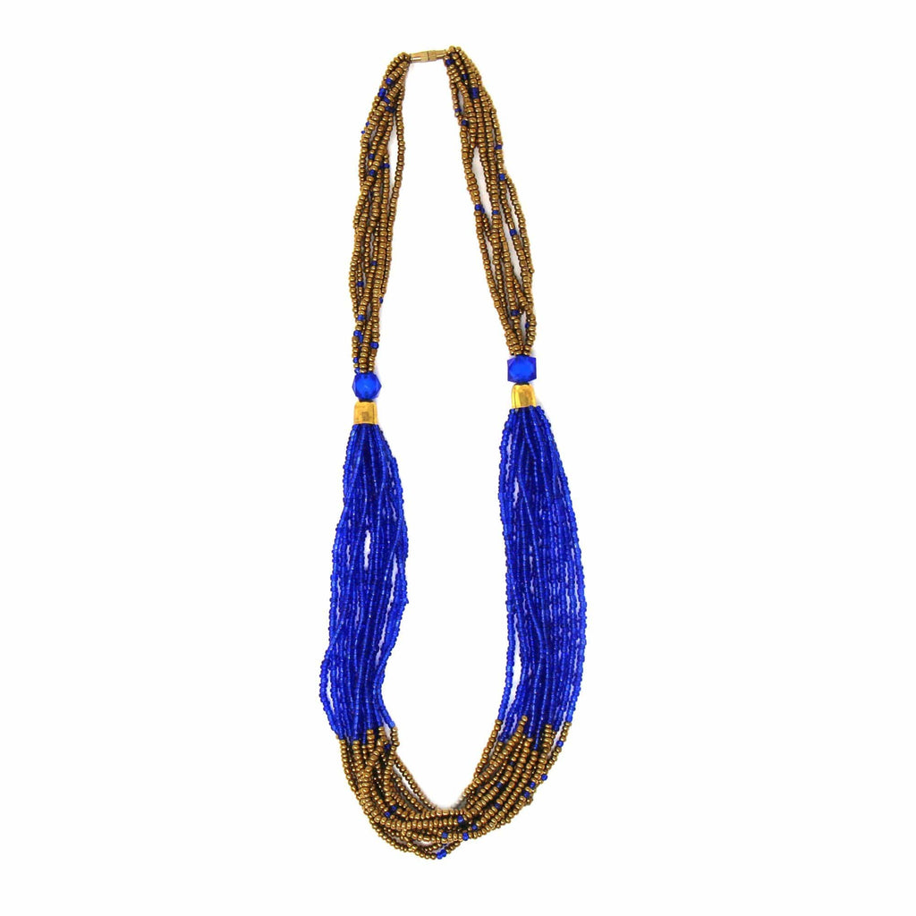 Multistrand Maasai Bead Necklace, Lapis Blue and Gold - The Village Country Store