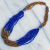 Multistrand Maasai Bead Necklace, Lapis Blue and Gold - The Village Country Store