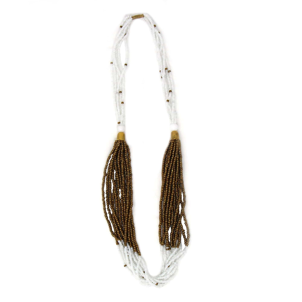 Multistrand Maasai Bead Necklace, White and Gold - The Village Country Store