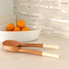 Olive Wood Salad Servers with Bone Handles, White with Etching Design - The Village Country Store