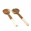 Olive Wood Salad Servers with Bone Handles, White with Square Design - The Village Country Store 