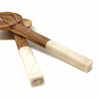 Olive Wood Salad Servers with Bone Handles, White with Square Design - The Village Country Store 