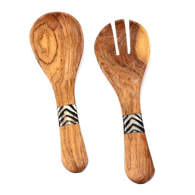 Olive Wood Serving Set, Small with Batik Inlay - The Village Country Store