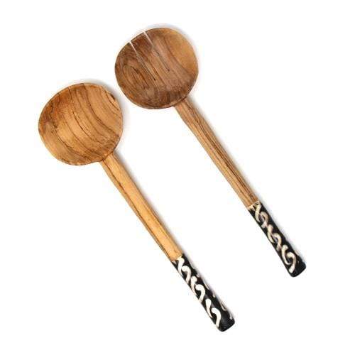 Olive Serving Set with Batik Bone Handles 10 inch - The Village Country Store