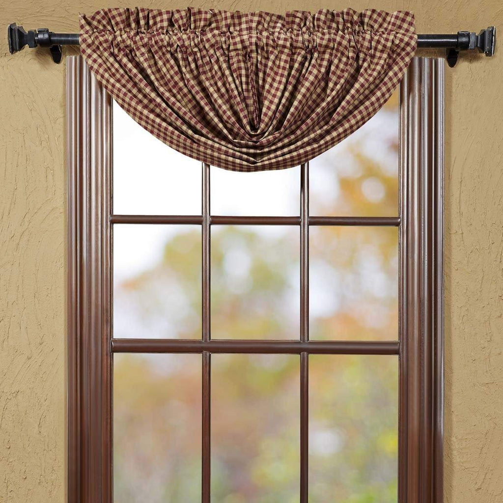Burgundy Check Balloon Valance 15x60 - The Village Country Store