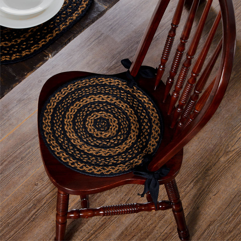 Mayflower Market Chair Pad Black & Tan Jute Chair Pad 15 inch Diameter