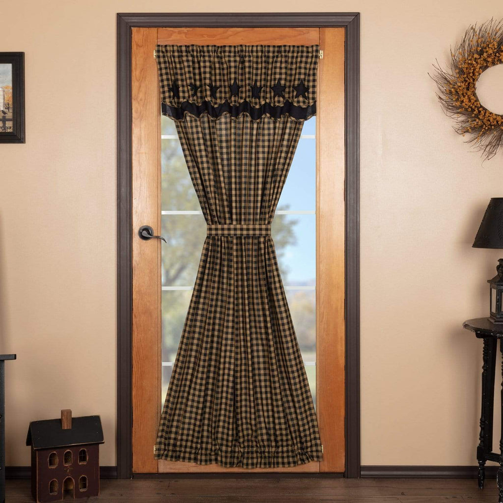 Black Star Door Panel with Attached Scalloped Layered Valance 72x42 - The Village Country Store