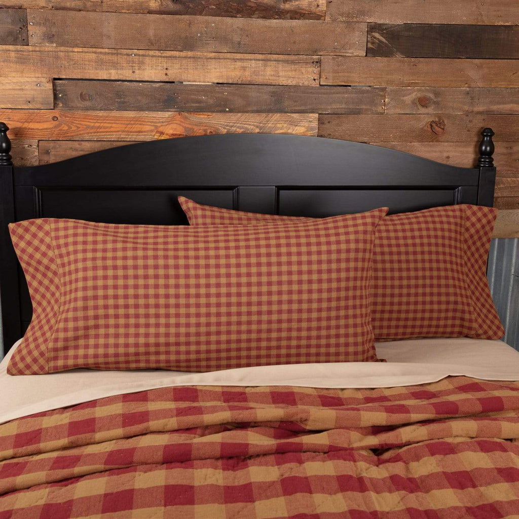 Burgundy Check King Pillow Case Set of 2 21x40 - The Village Country Store