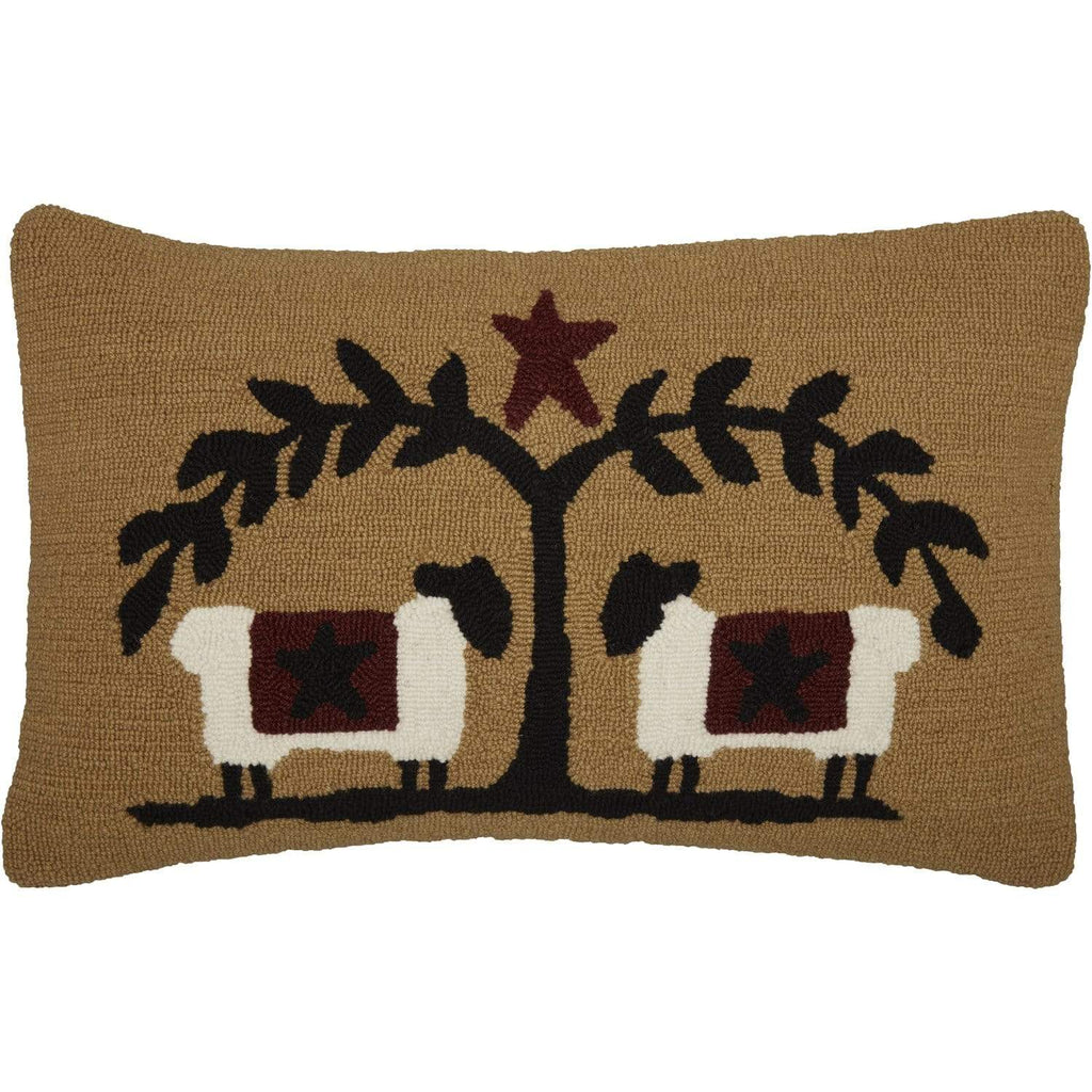 Mayflower Market Pillow Heritage Farms Sheep and Star Hooked Pillow 14x22
