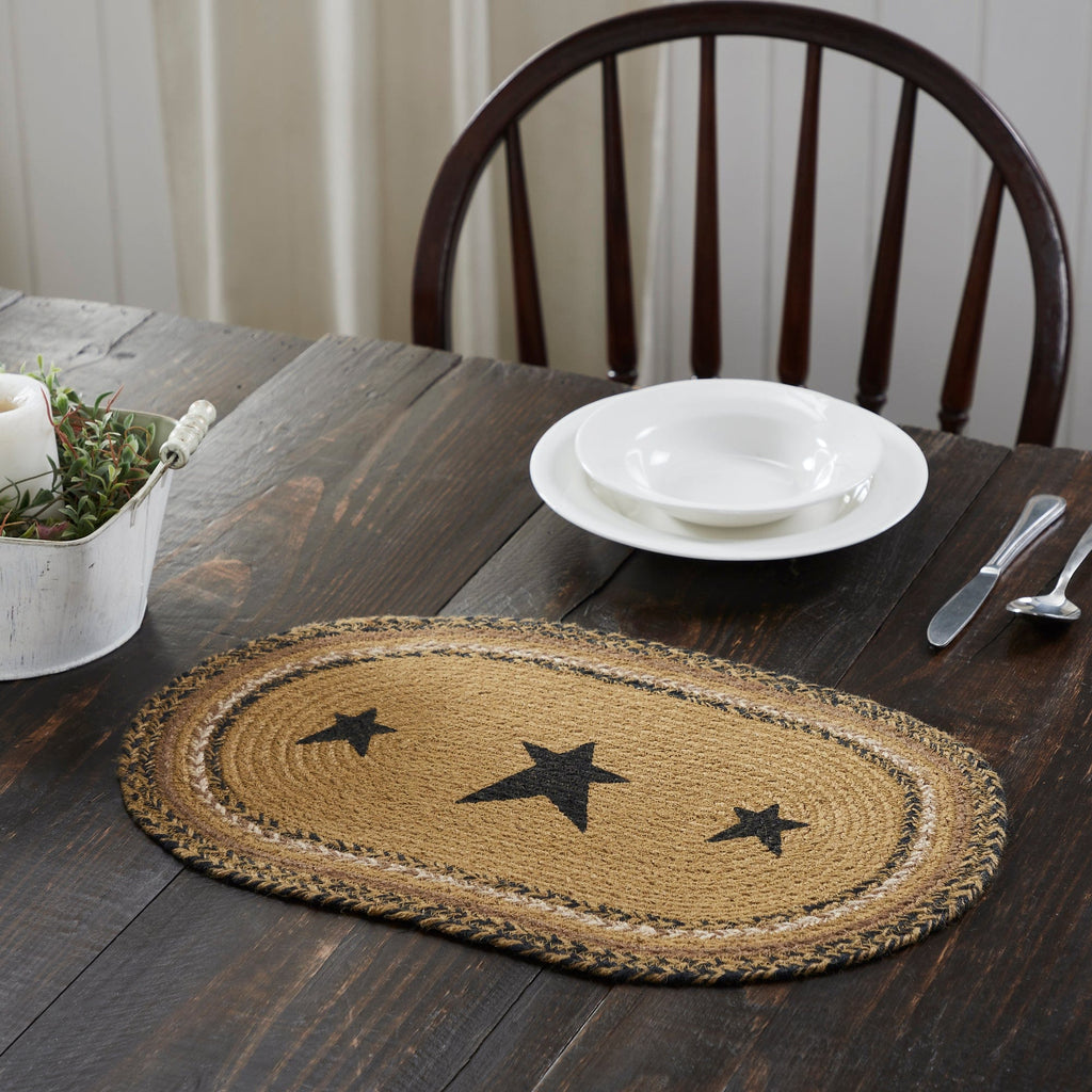 Kettle Grove Jute Placemat Stencil Stars 12x18 - The Village Country Store