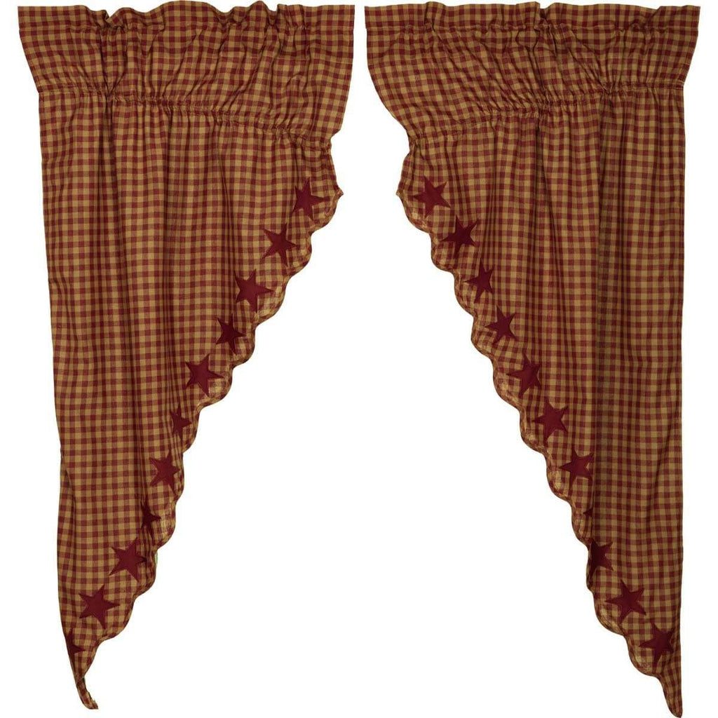 Burgundy Star Scalloped Prairie Short Panel Set of 2 63x36x18 - The Village Country Store