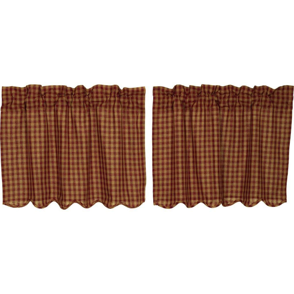 Burgundy Check Scalloped Tier Set of 2 L24xW36 - The Village Country Store