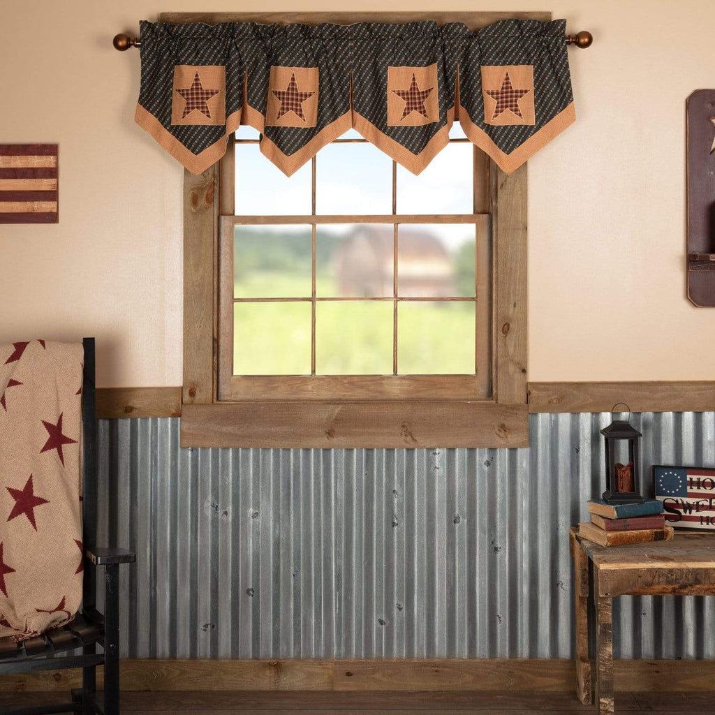 Patriotic Patch Star Block Valance Pleated 20x72 - The Village Country Store