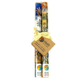 Hamsa Blue Protection ~ Hand Painted Taper Candles in Cotton (Tapers - Set of 4in - 9inIn) by Saffron Marigold Hamsa Blue Protection ~ Hand Painted Taper Candles in Cotton (Tapers - Set of 4in - 9inIn) by Saffron Marigold