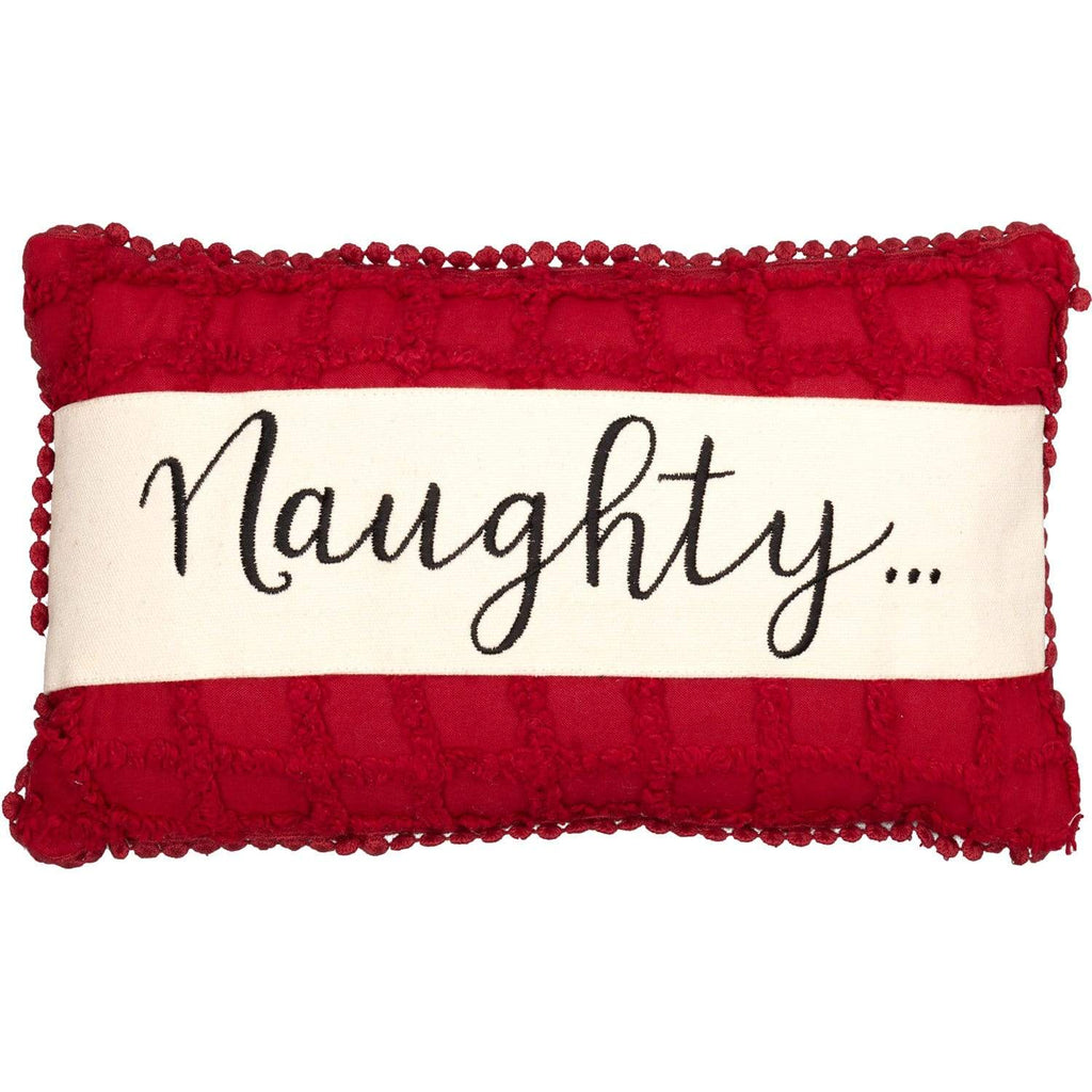 Seasons Crest Pillow Chenille Christmas Naughty and Nice Pillow 7x13