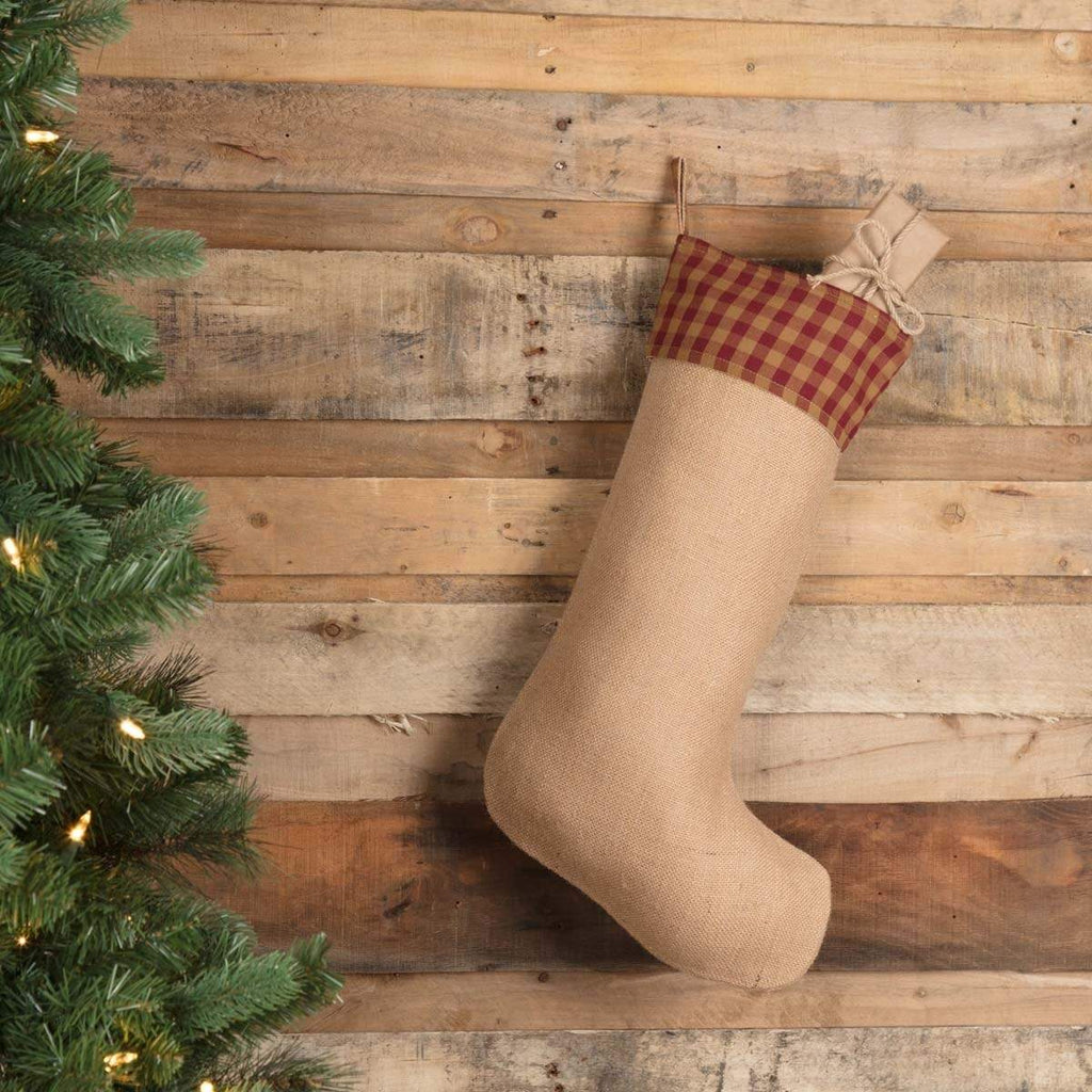 Burgundy Check Jute Stocking 12x20 - The Village Country Store