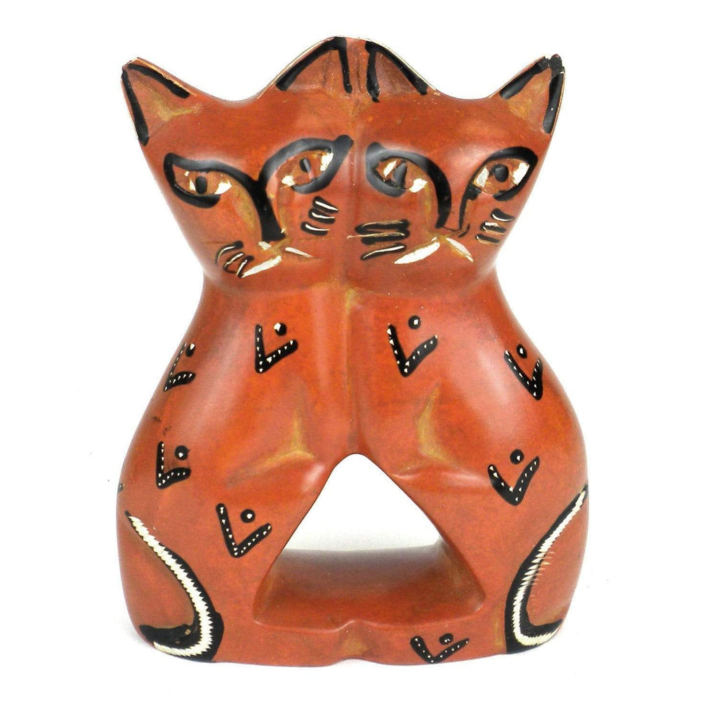 Handcrafted 4-inch Soapstone Love Cats Sculpture in Brick - Smolart - The Village Country Store