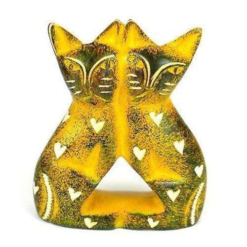 Handcrafted 4-inch Soapstone Love Cats Sculpture in Yellow - Smolart - The Village Country Store