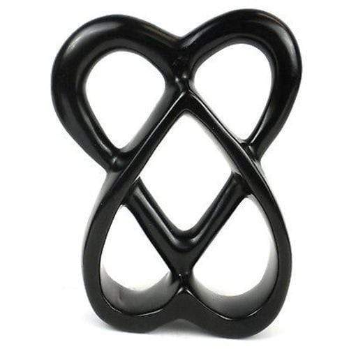 Handcrafted 8-inch Soapstone Connected Hearts Sculpture in Black - Smolart - The Village Country Store